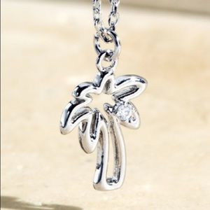Silver Tone Cubic Zirconia Palm Tree Necklace